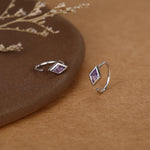 Sterling Silver Amethyst Purple Rhombus CZ Open Hoop Earrings
