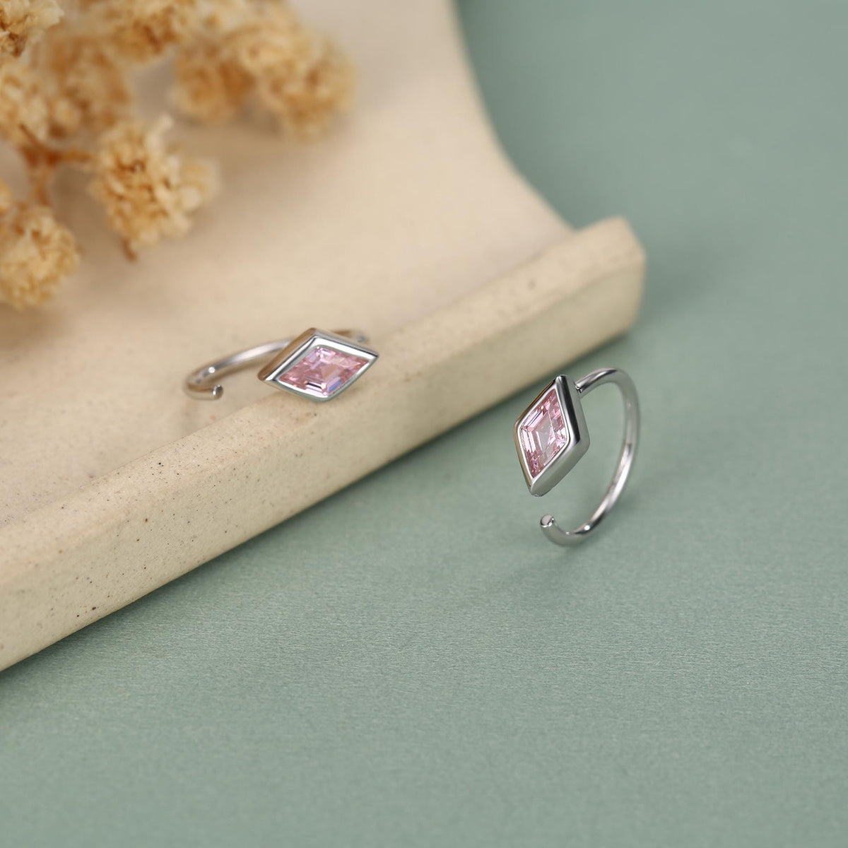 Sterling Silver Pink Crystal Diamond Open Hoop Earrings
