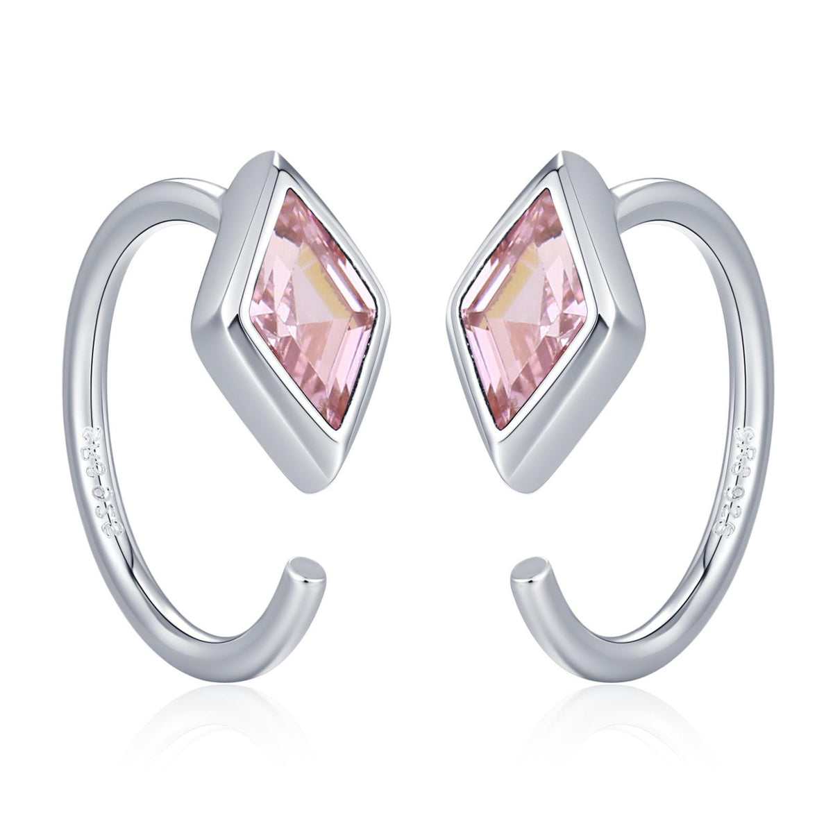 Sterling Silver Pink Crystal Diamond Open Hoop Earrings
