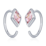 Sterling Silver Pink Crystal Diamond Open Hoop Earrings