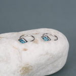 Sterling Silver Blue Crystal Diamond Open Hoop Earrings
