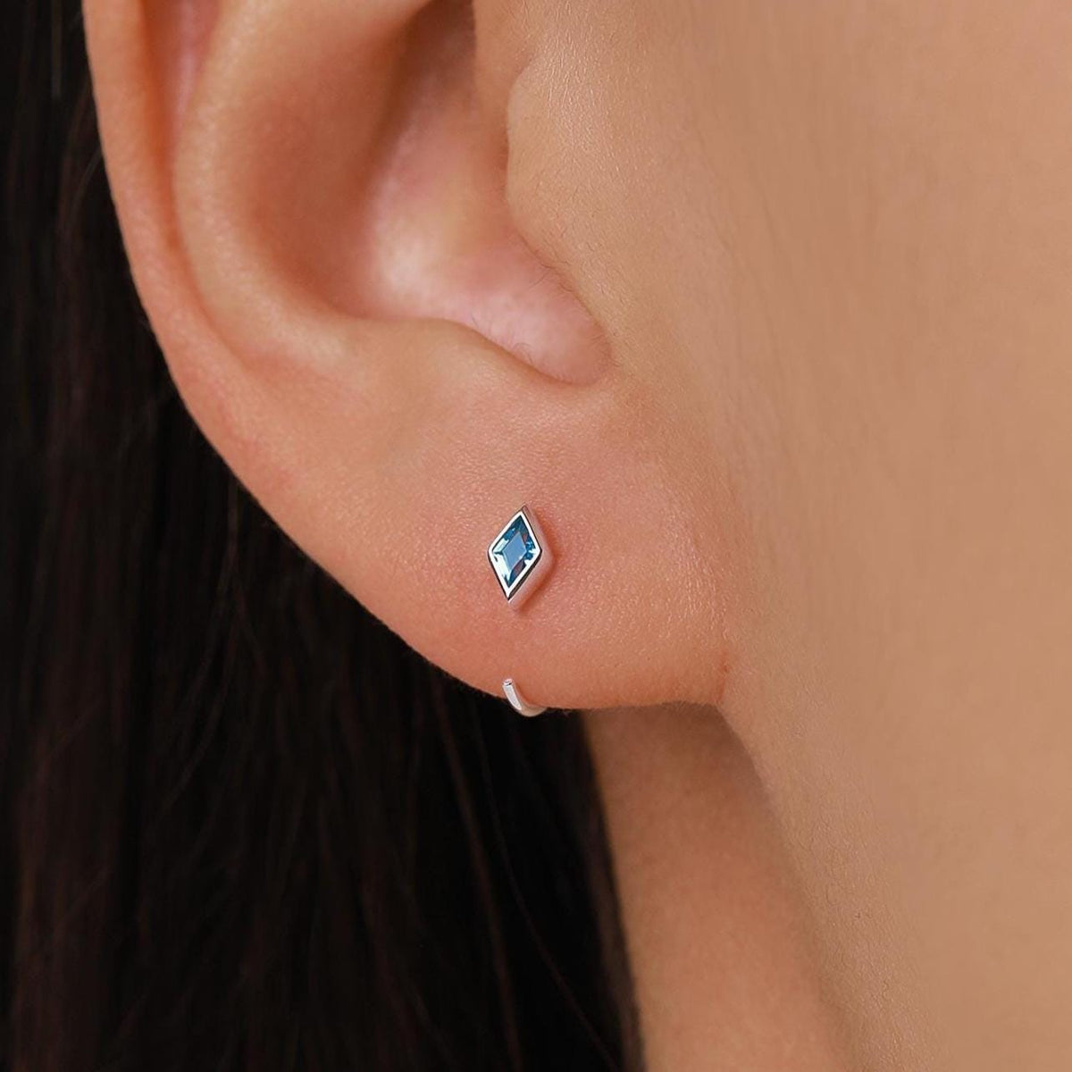 Sterling Silver Blue Crystal Diamond Open Hoop Earrings