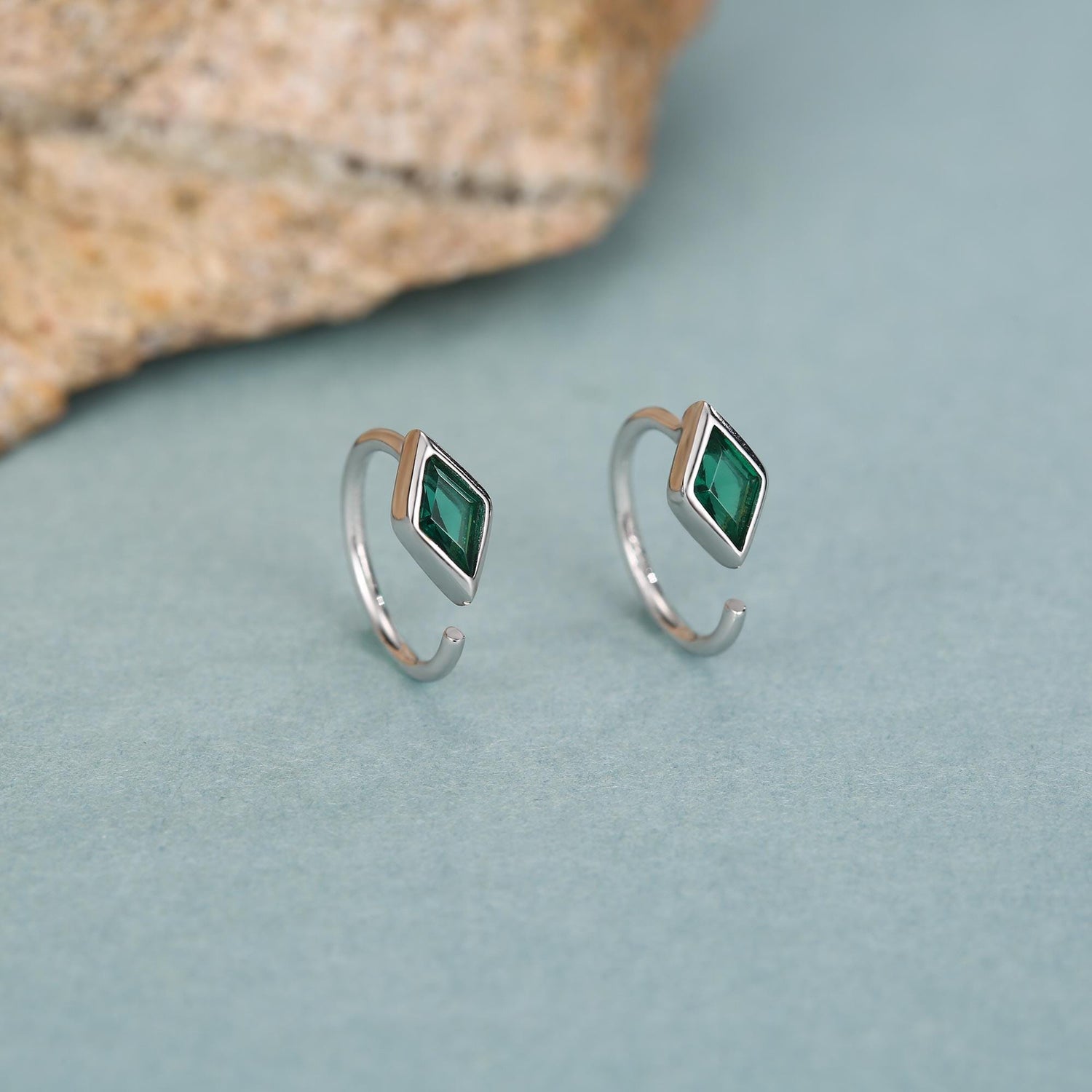 Sterling Silver Emerald Green Crystal Diamond Open Hoop Earrings