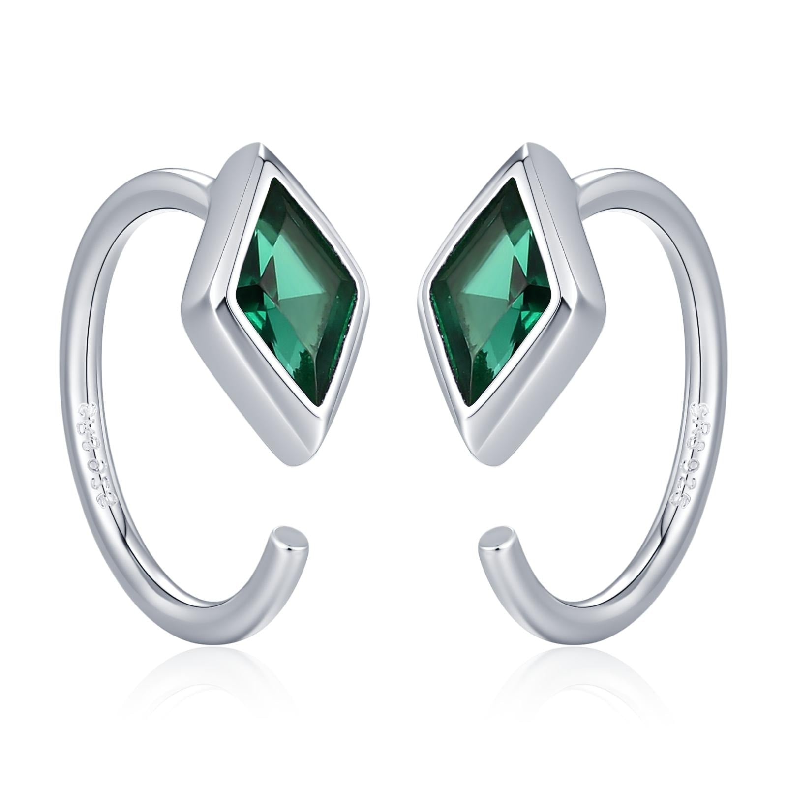 Sterling Silver Emerald Green Crystal Diamond Open Hoop Earrings