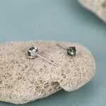 Sterling Silver Moss Agate Round Stud Earrings
