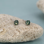 Sterling Silver Moss Agate Round Stud Earrings