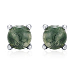 Sterling Silver Moss Agate Round Stud Earrings