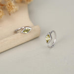 Sterling Silver Citrine Yellow CZ Crystal Rhoumbus Open Hoop Earrings