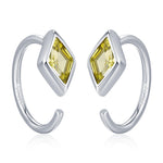 Sterling Silver Citrine Yellow CZ Crystal Rhoumbus Open Hoop Earrings