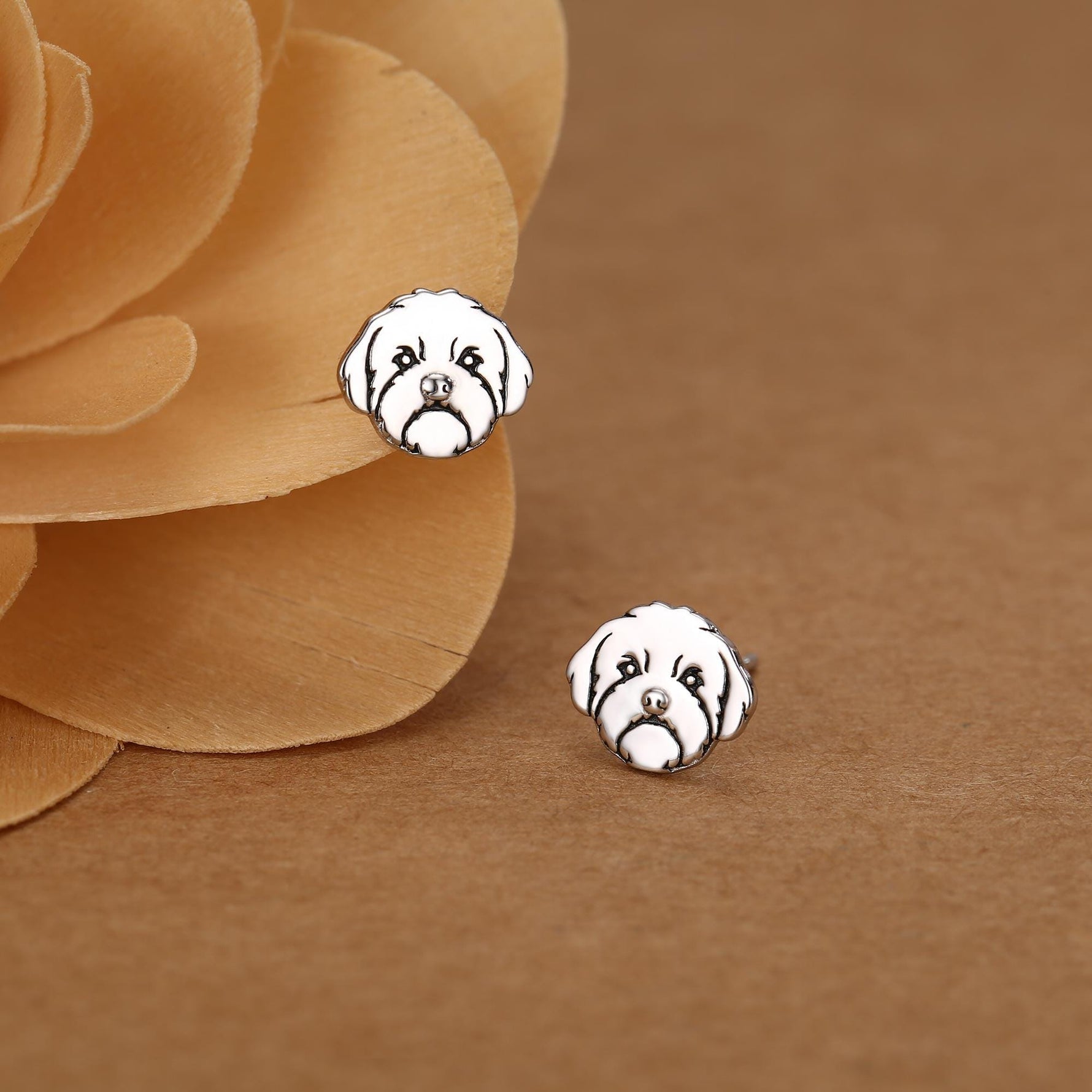 Sterling Silver Shih Tzu Dog Stud Earrings