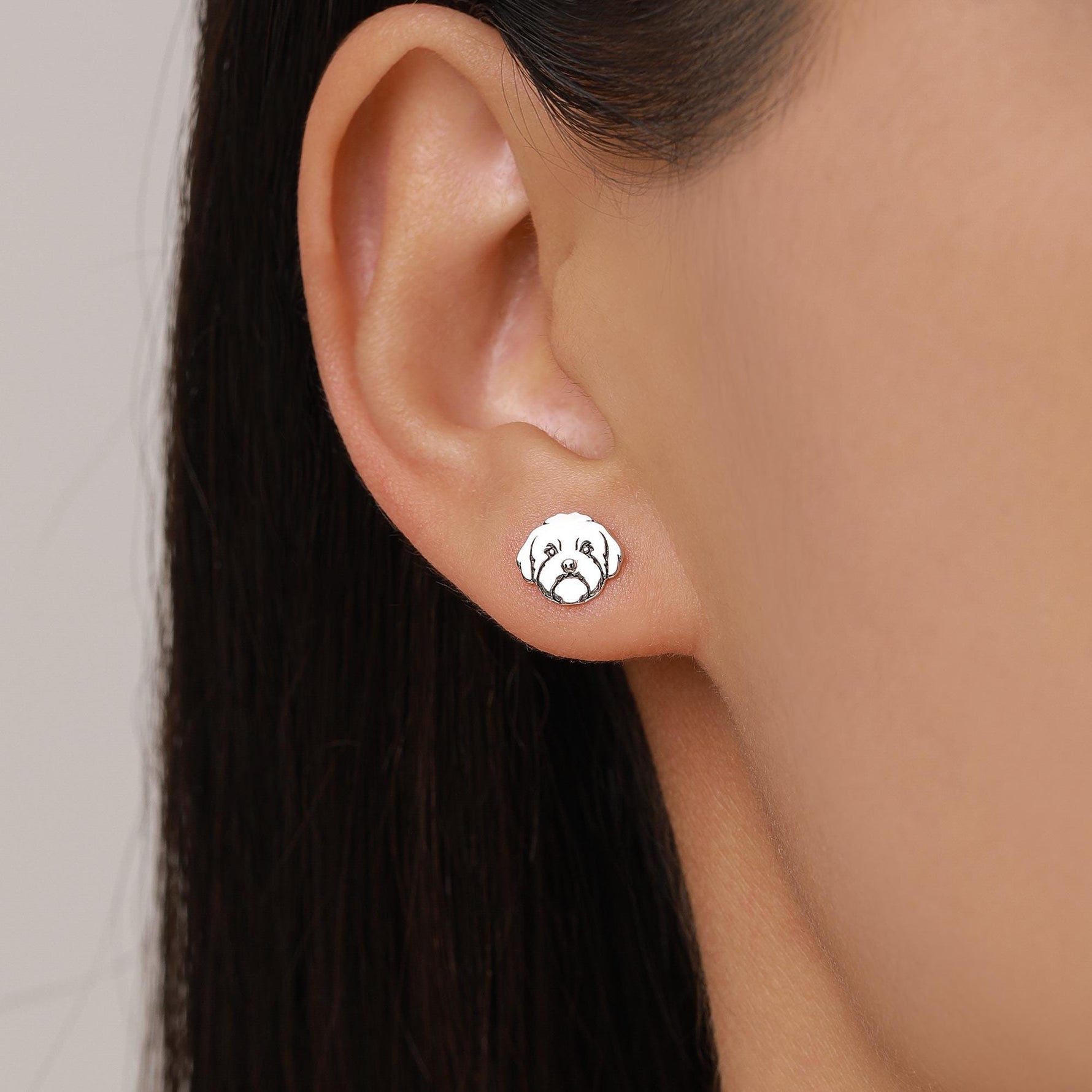 Sterling Silver Shih Tzu Dog Stud Earrings