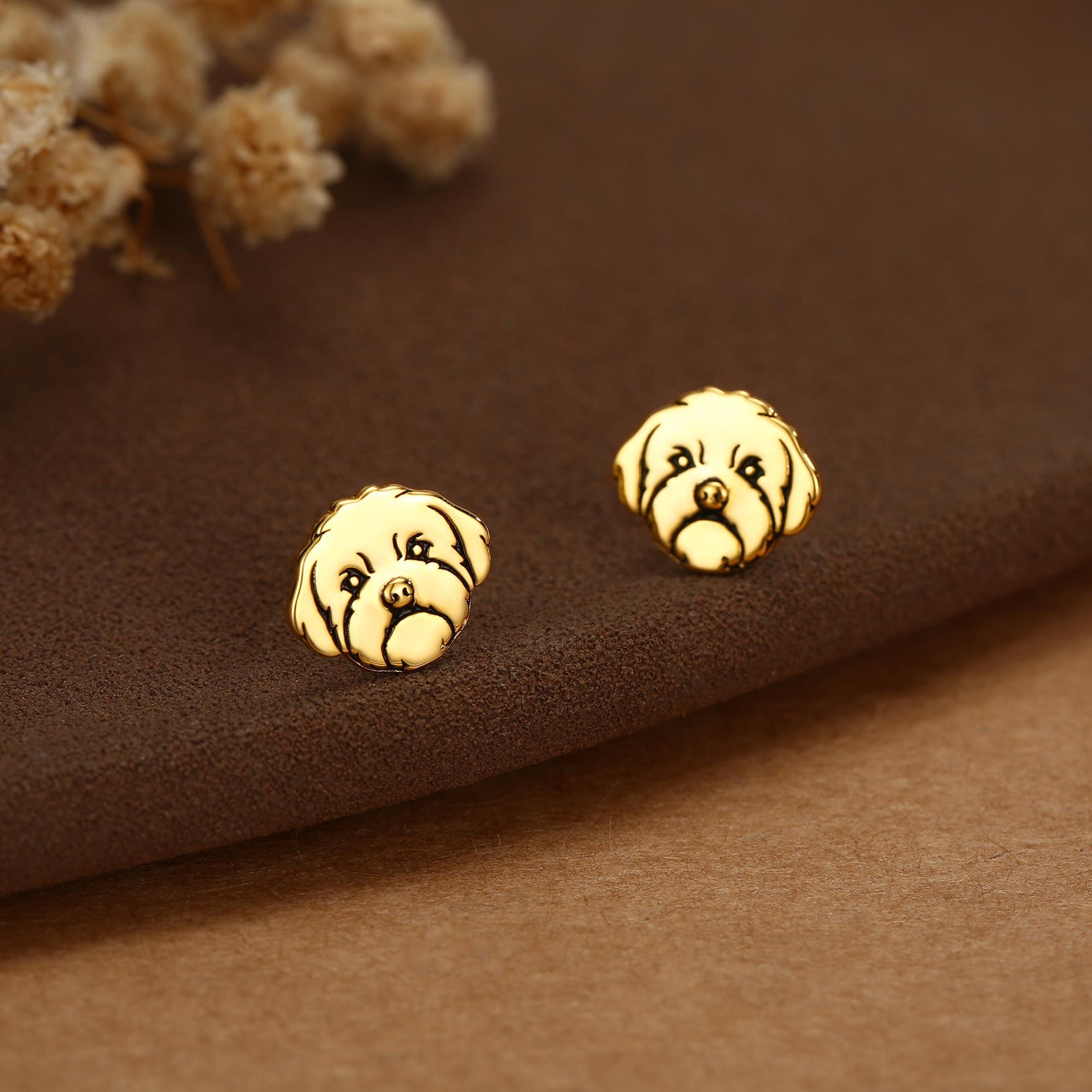 Sterling Silver Shih Tzu Dog Stud Earrings