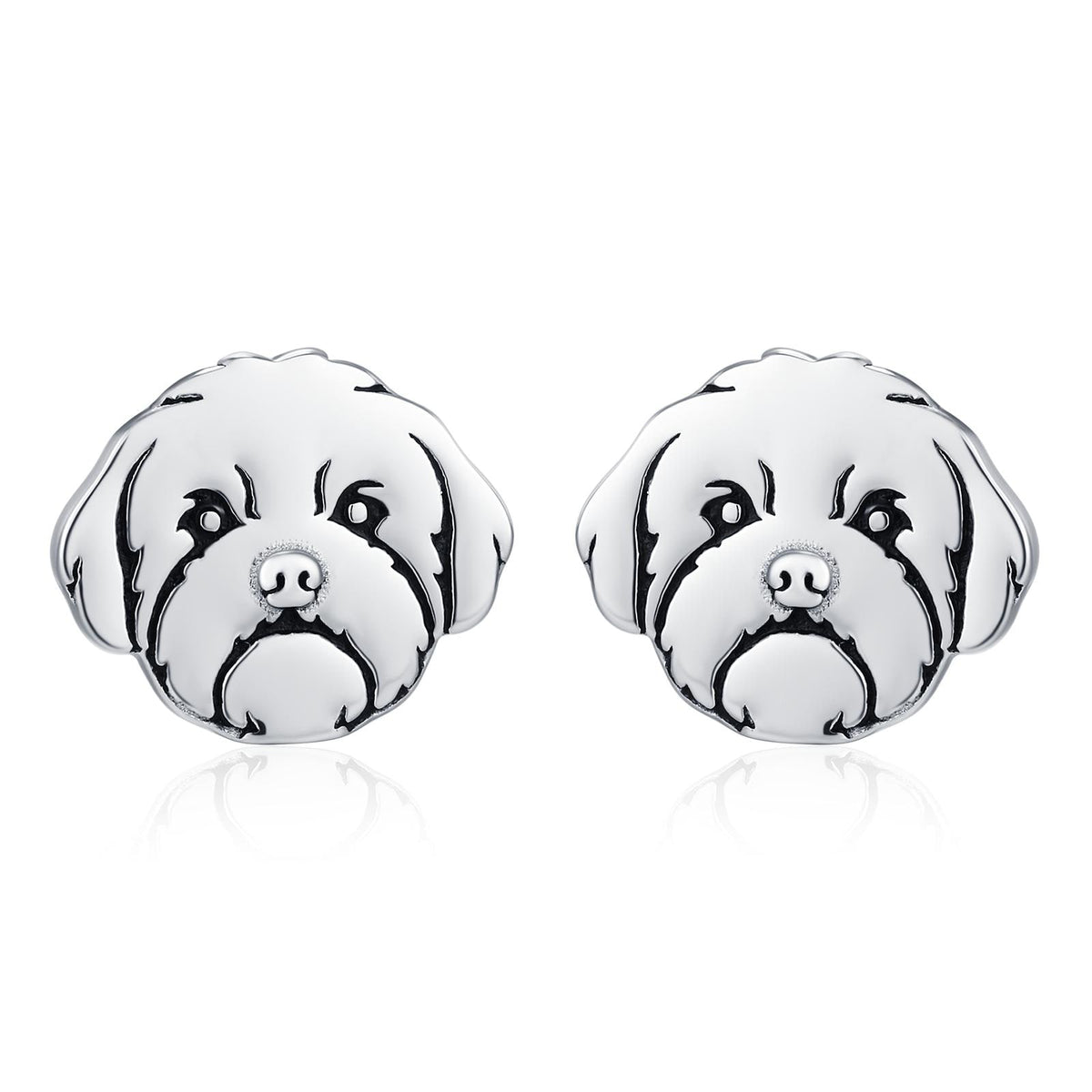 Sterling Silver Shih Tzu Dog Stud Earrings