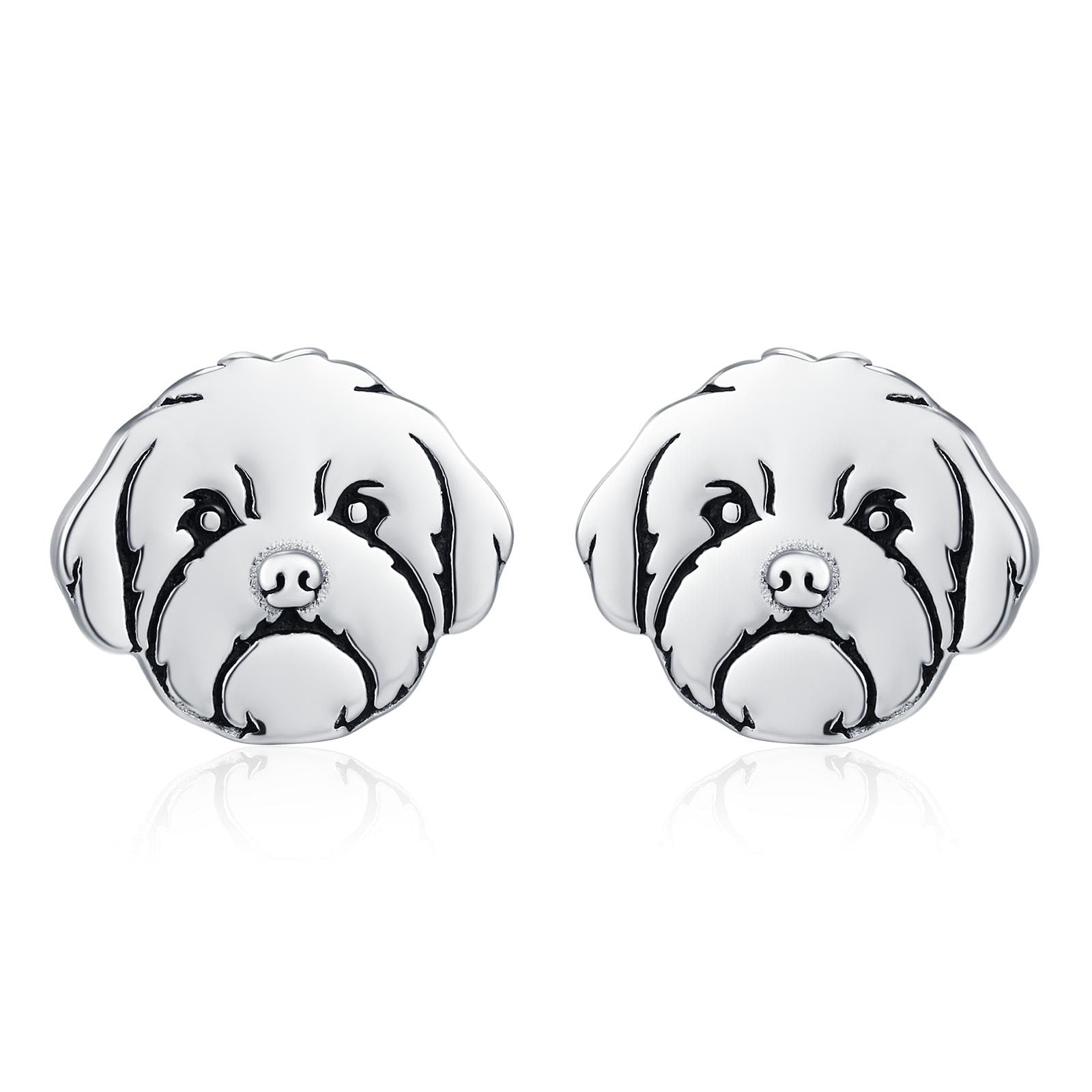 Sterling Silver Shih Tzu Dog Stud Earrings
