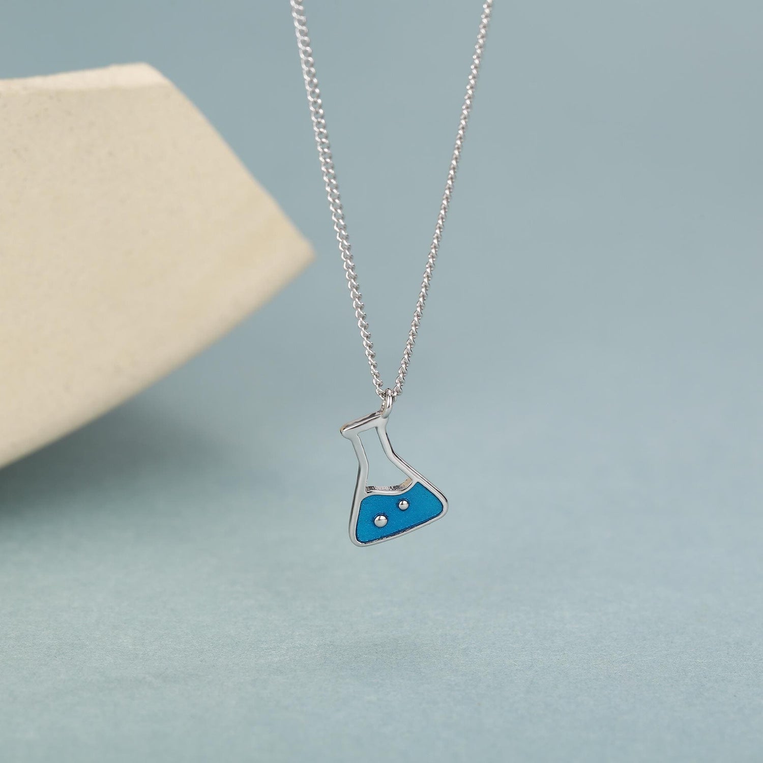 Sterling Silver Blue Chemistry Flask Necklace