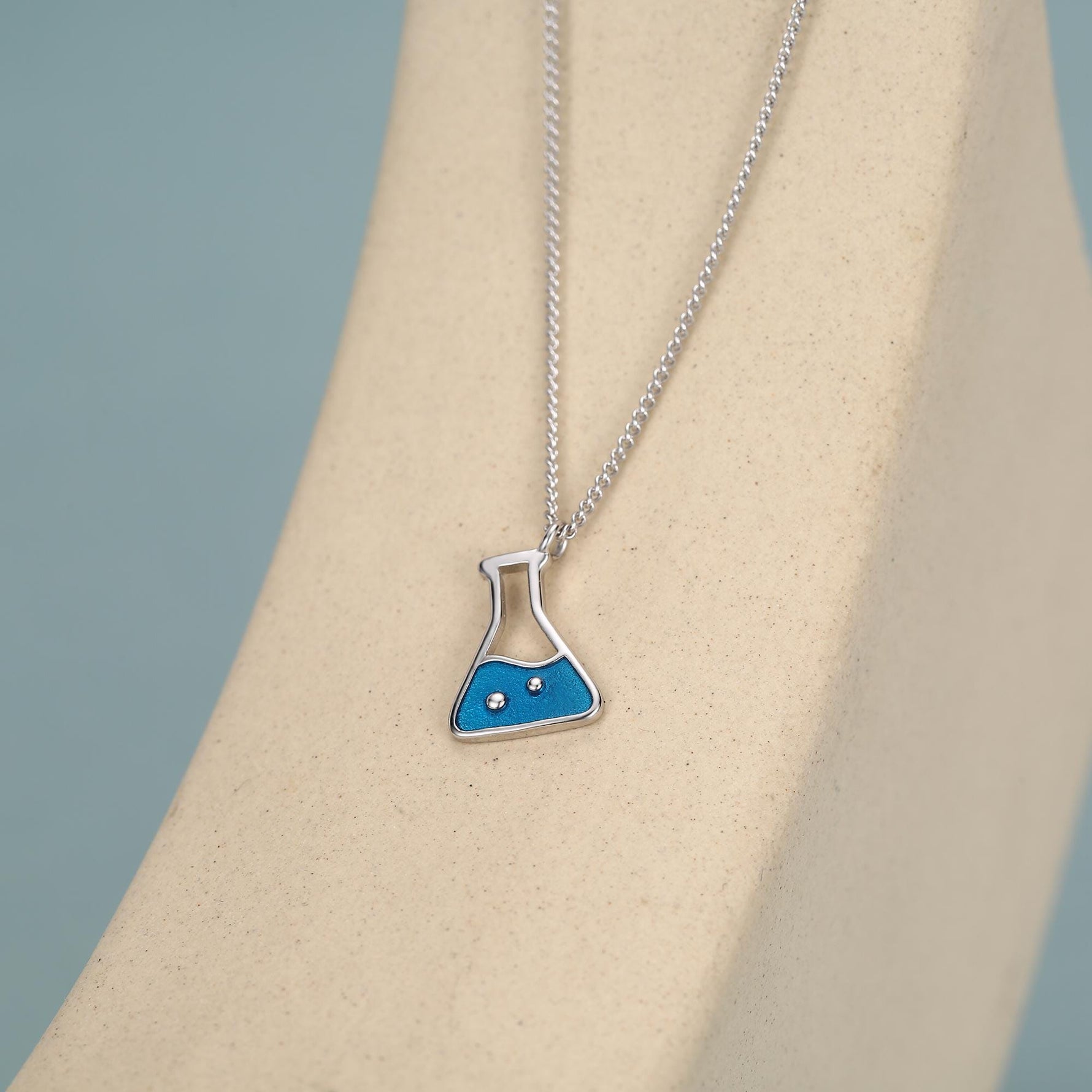 Sterling Silver Blue Chemistry Flask Necklace