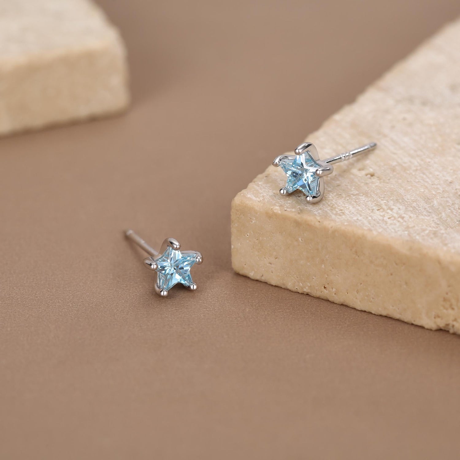 Sterling Silver 5mm Topaz Blue CZ Star Stud Earrings