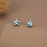 Sterling Silver 5mm Topaz Blue CZ Star Stud Earrings