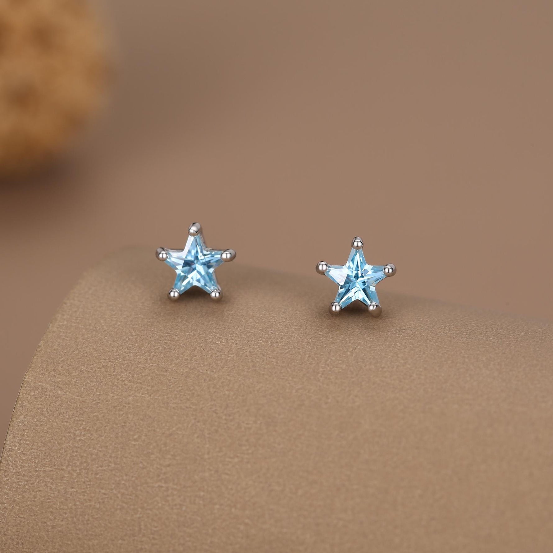 Sterling Silver 5mm Topaz Blue CZ Star Stud Earrings