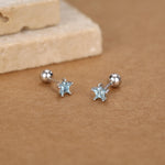 Sterling Silver Topaz Blue CZ Star 18G Screw Back Earrings