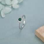 Sterling Silver Emerald Green CZ Halo Ring