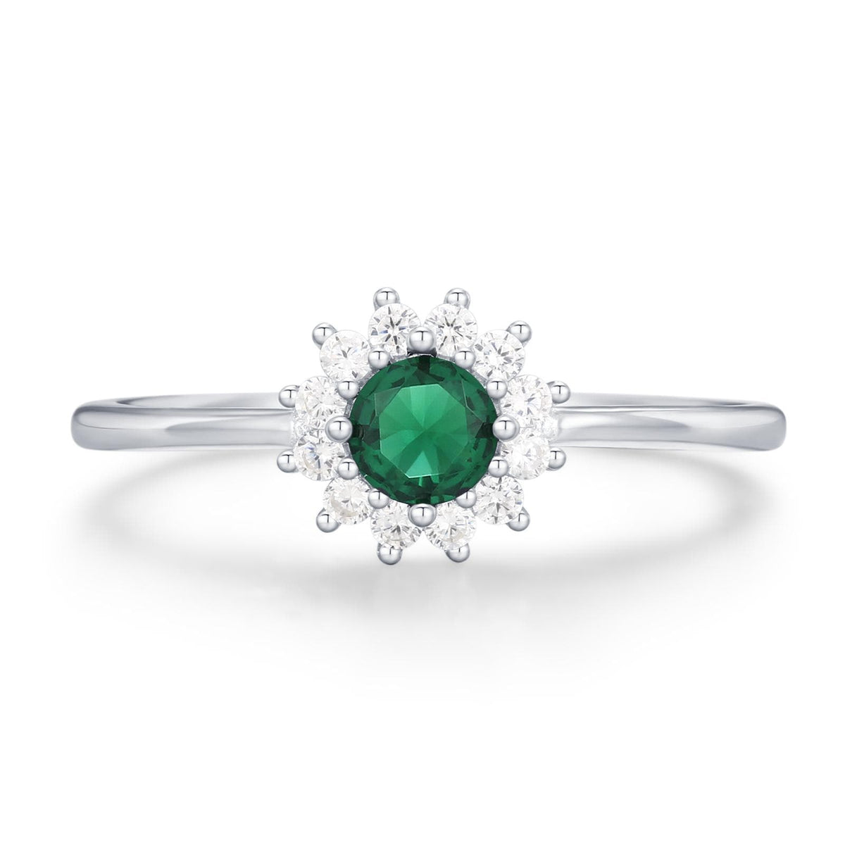 Sterling Silver Emerald Green CZ Halo Ring