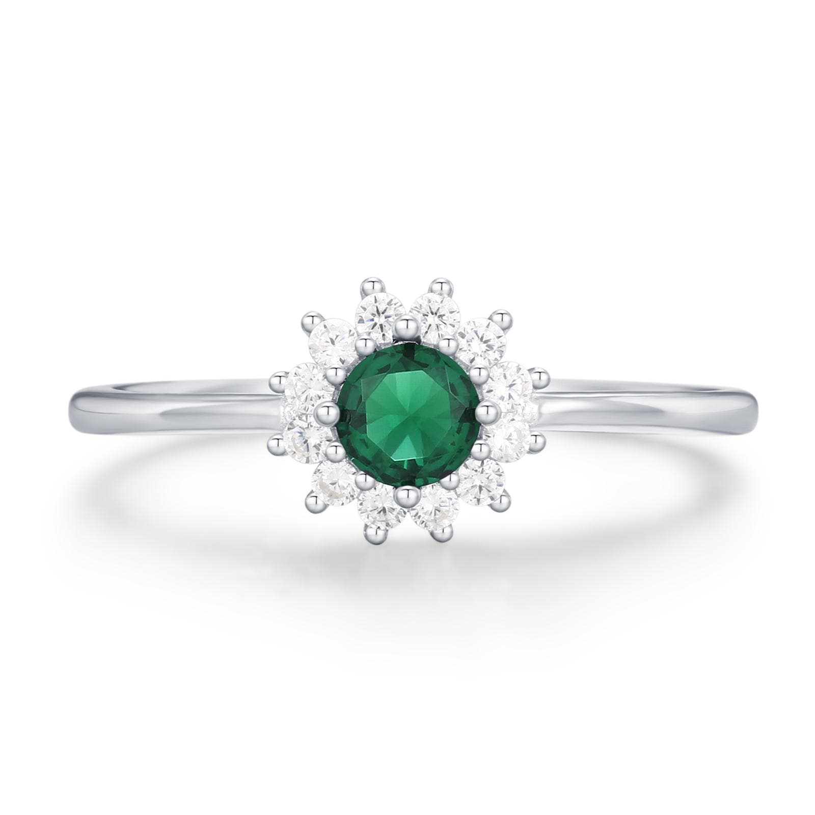 Sterling Silver Emerald Green CZ Halo Ring