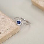 Sterling Silver Sapphire Blue CZ Halo Ring
