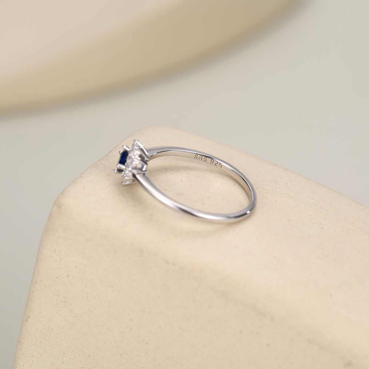 Sterling Silver Sapphire Blue CZ Halo Ring