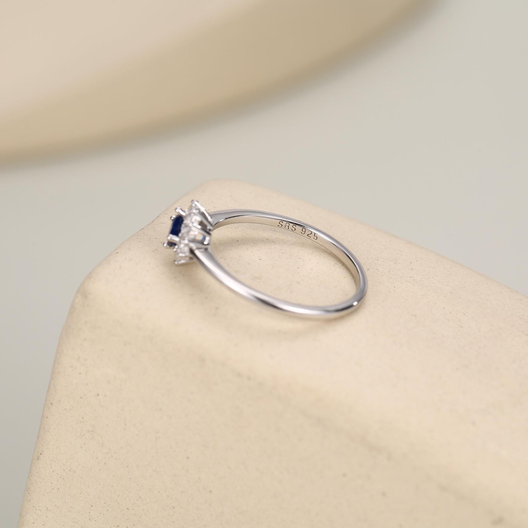 Sterling Silver Sapphire Blue CZ Halo Ring