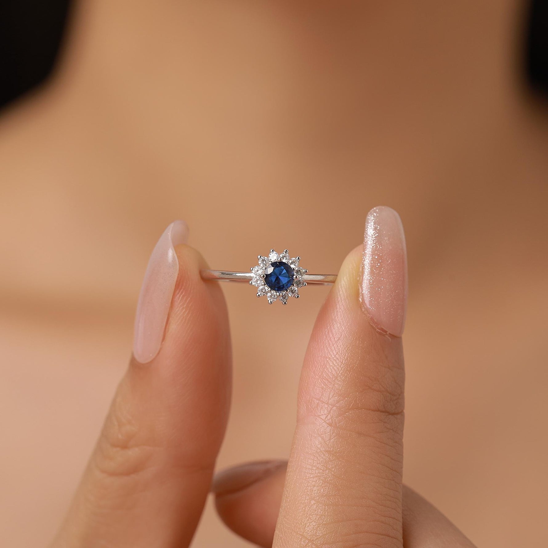 Sterling Silver Sapphire Blue CZ Halo Ring