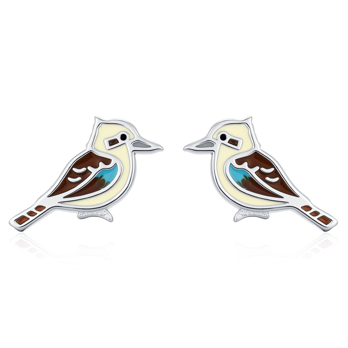 Sterling Silver Enamel Tiny Kookaburra Stud Earrings