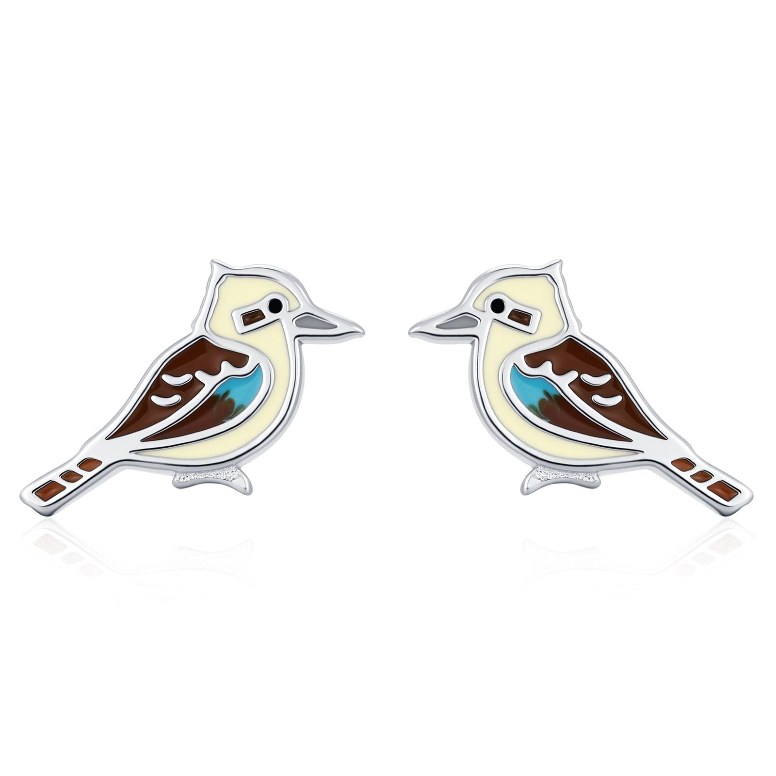Sterling Silver Enamel Tiny Kookaburra Stud Earrings