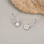 Sterling Silver White Opal Drop Earrings in Sterling Silver, Round Fire Opal Hook Earrings, Delicate Opal Earrings, Lab Opal