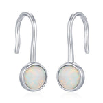 Sterling Silver White Opal Drop Earrings in Sterling Silver, Round Fire Opal Hook Earrings, Delicate Opal Earrings, Lab Opal