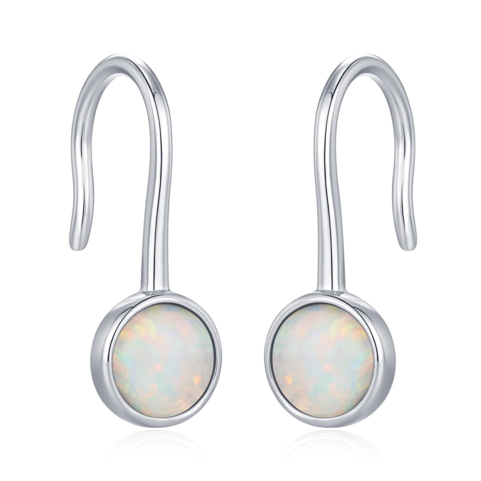 Sterling Silver White Opal Drop Earrings in Sterling Silver, Round Fire Opal Hook Earrings, Delicate Opal Earrings, Lab Opal