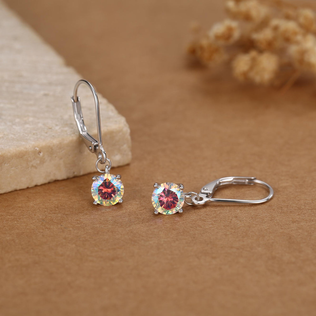 Aurora AB CZ Lever Back Hoop in Sterling Silver, 2 Sizes Available, 6mm or 6.5mm, Minimalist Simple AB Crystal Leverback Hoop Earrings