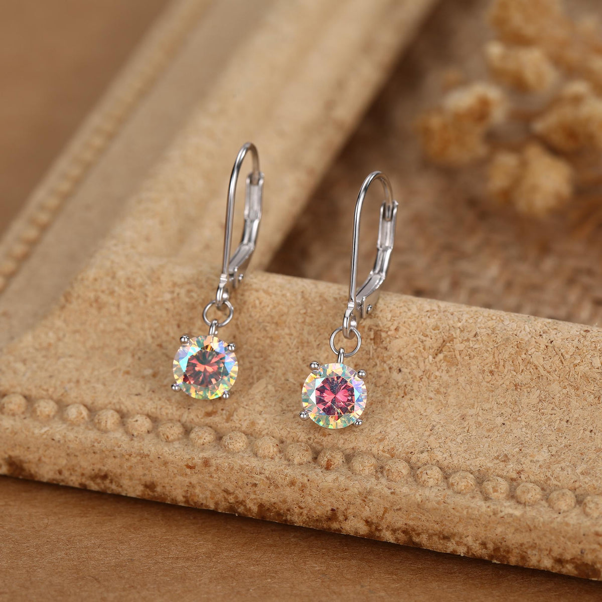Aurora AB CZ Lever Back Hoop in Sterling Silver, 2 Sizes Available, 6mm or 6.5mm, Minimalist Simple AB Crystal Leverback Hoop Earrings