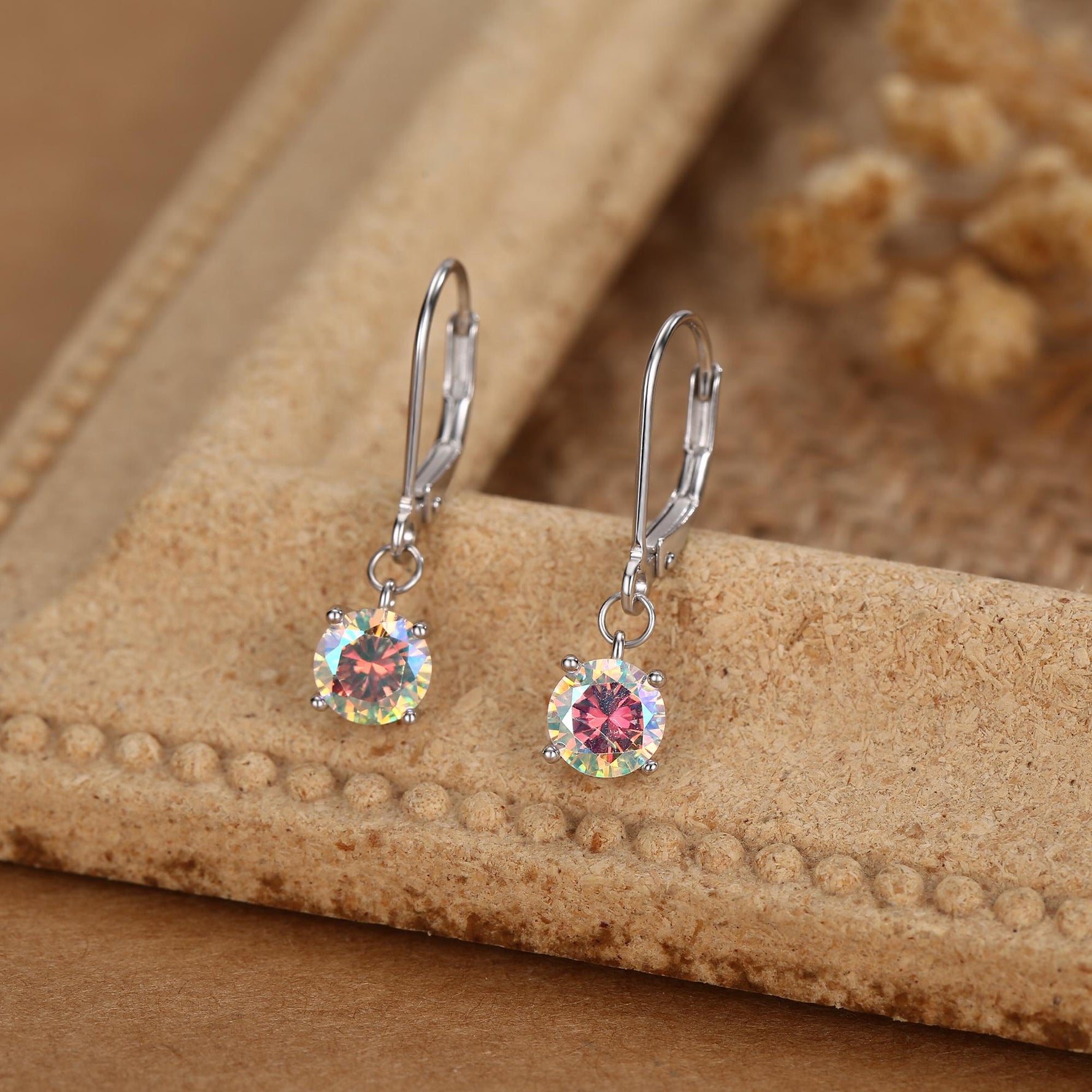 Aurora AB CZ Lever Back Hoop in Sterling Silver, 2 Sizes Available, 6mm or 6.5mm, Minimalist Simple AB Crystal Leverback Hoop Earrings