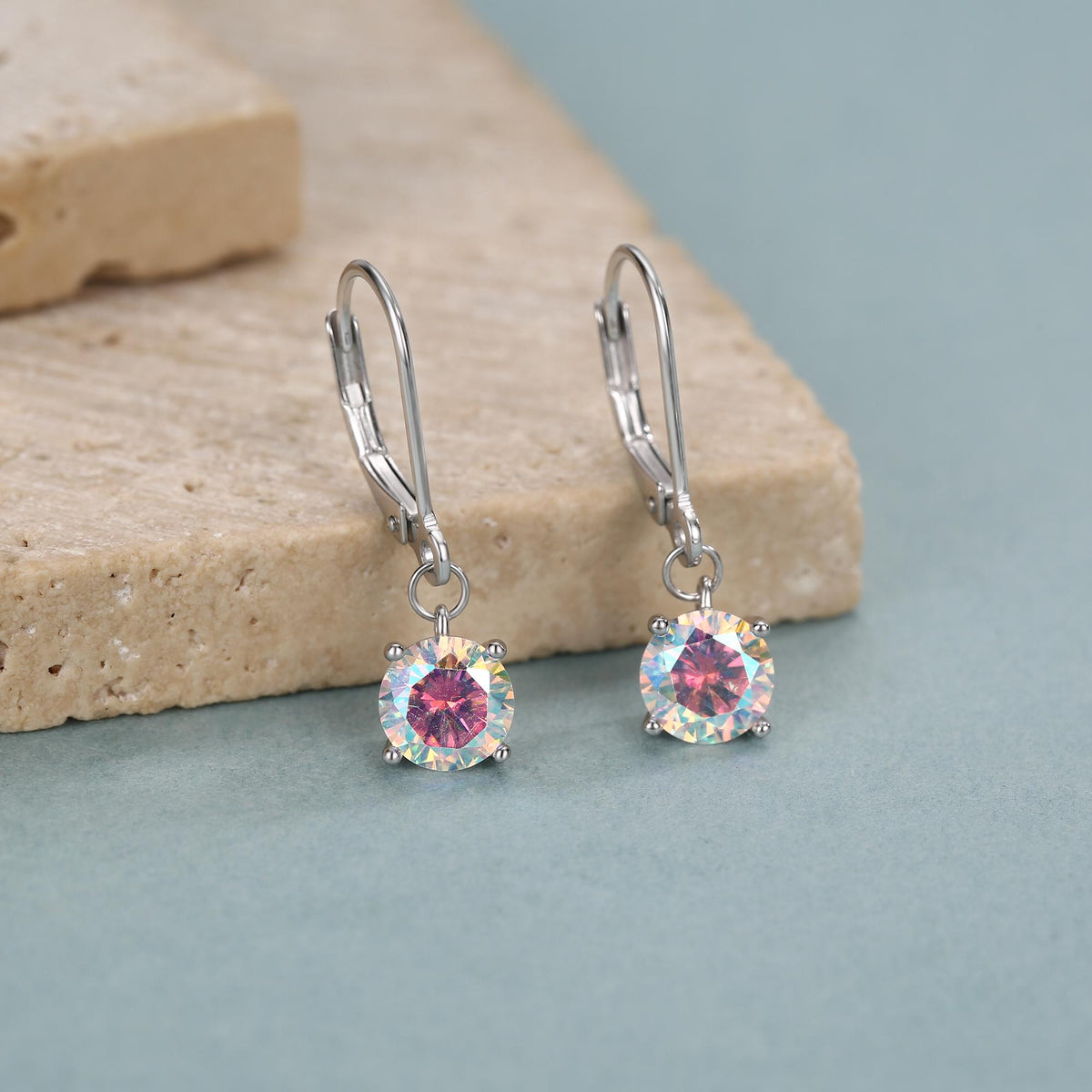 Aurora AB CZ Lever Back Hoop in Sterling Silver, 2 Sizes Available, 6mm or 6.5mm, Minimalist Simple AB Crystal Leverback Hoop Earrings