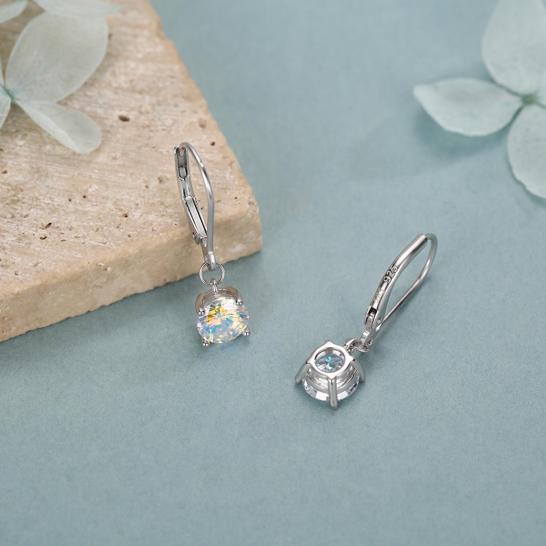 Aurora AB CZ Lever Back Hoop in Sterling Silver, 2 Sizes Available, 6mm or 6.5mm, Minimalist Simple AB Crystal Leverback Hoop Earrings