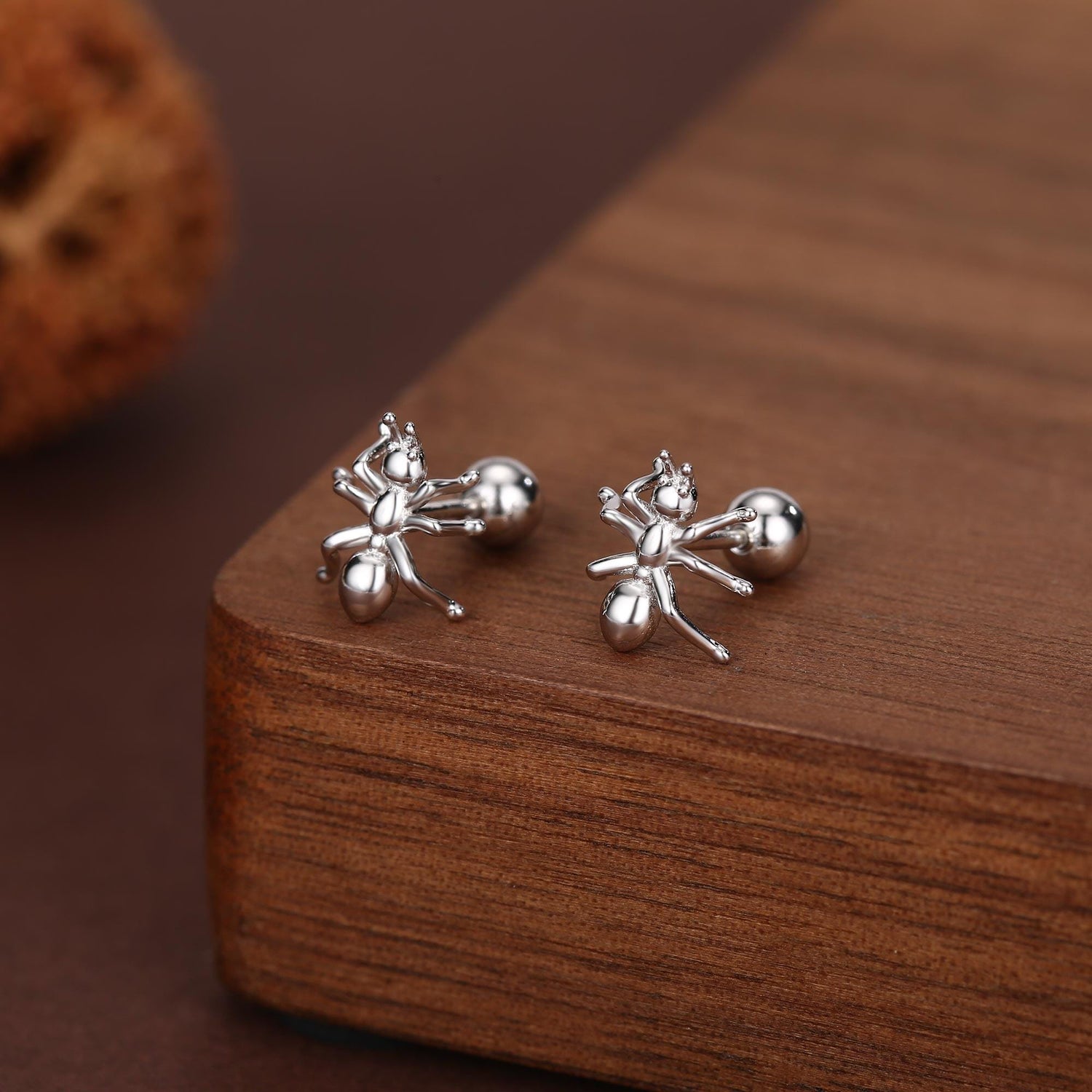 Sterling Silver Ant 18G Screw Back Earrings