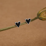 Sterling Silver Enamel Black Heart Stud Earrings