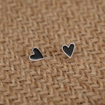 Sterling Silver Enamel Black Heart Stud Earrings