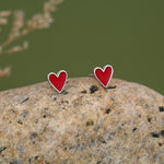 Sterling Silver Red Enamel Heart Stud Earrings