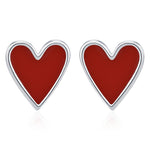 Sterling Silver Red Enamel Heart Stud Earrings