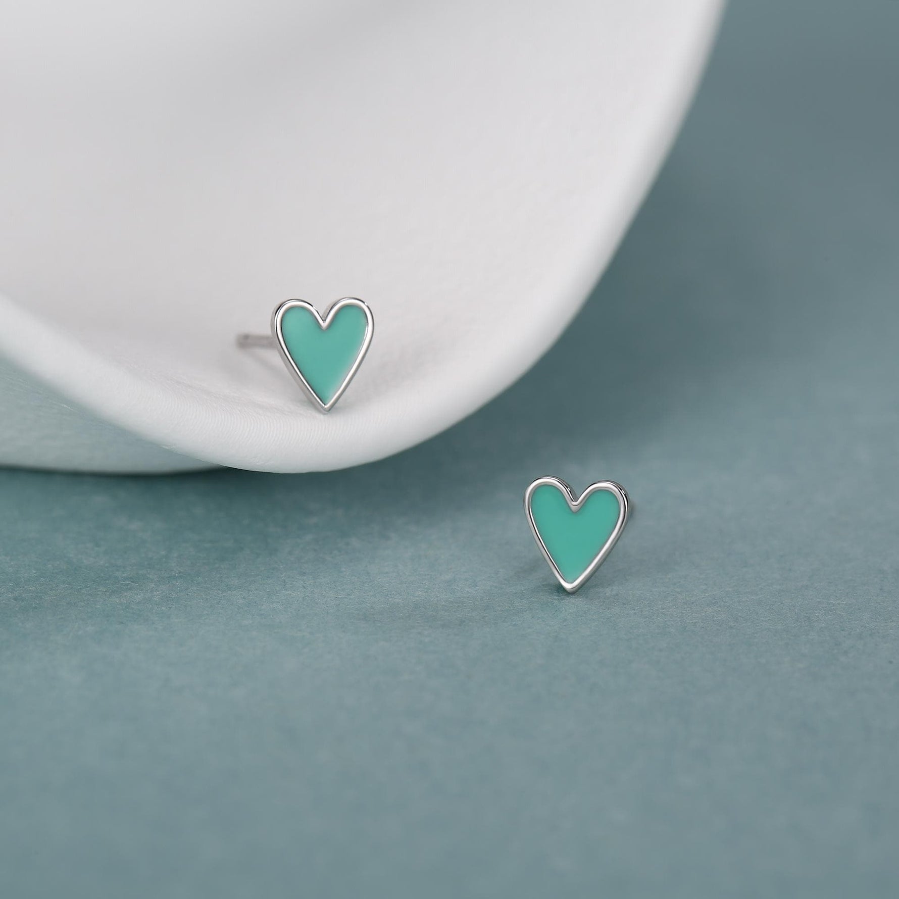 Sterling Silver Mint Green Heart Stud Earrings