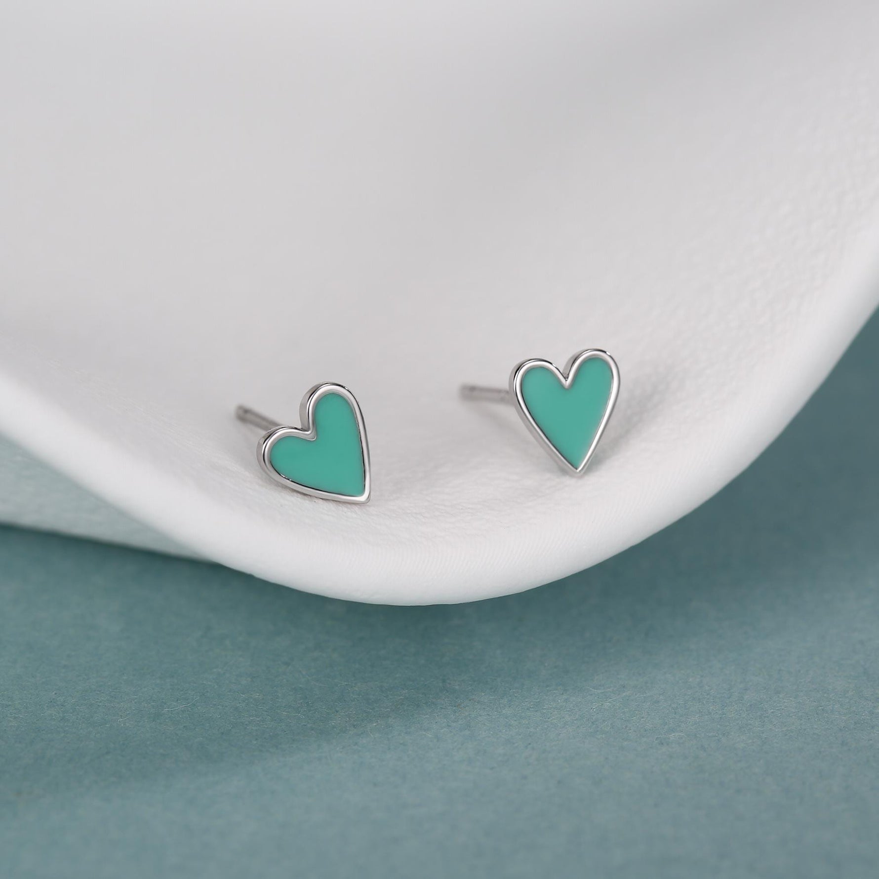 Sterling Silver Mint Green Heart Stud Earrings