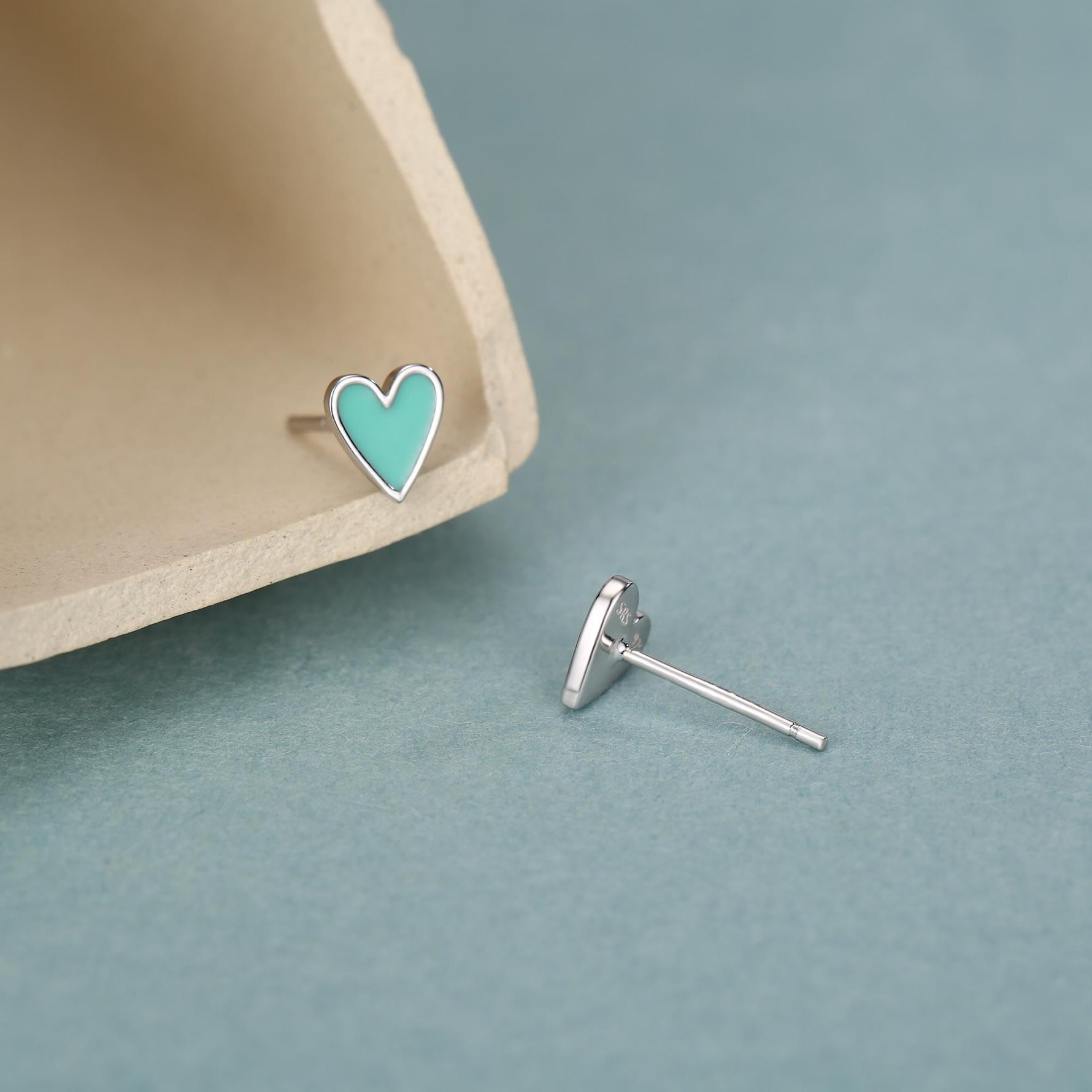 Sterling Silver Mint Green Heart Stud Earrings