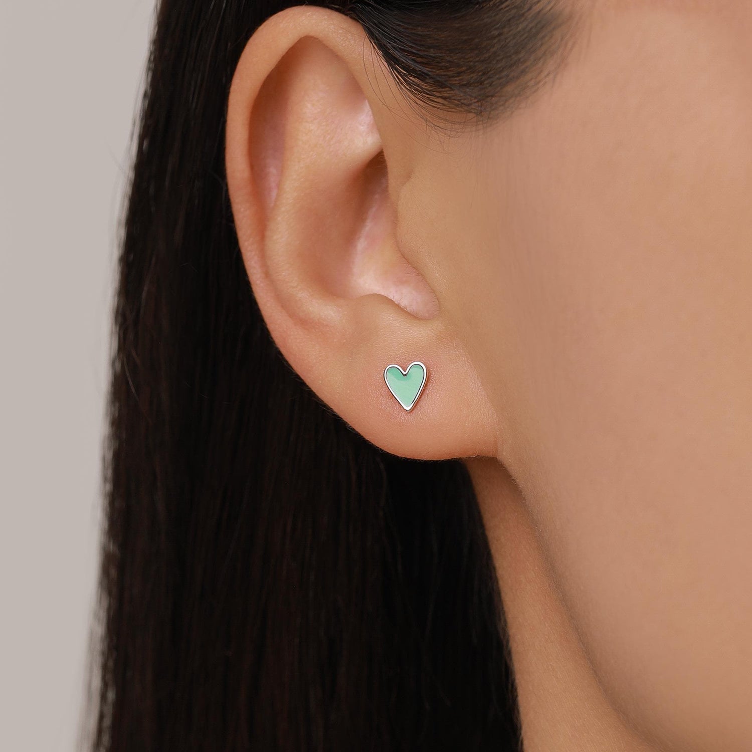 Sterling Silver Mint Green Heart Stud Earrings